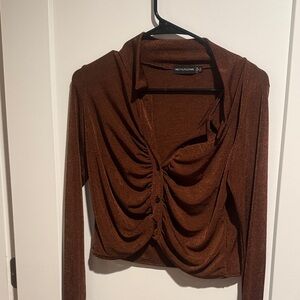 PrettyLittleThing Rust Long Sleeve Blouse